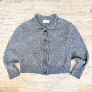Everlane Crew Cardigan Alpaca Medium Gray Black Soft Cozy Minimalist Sweater